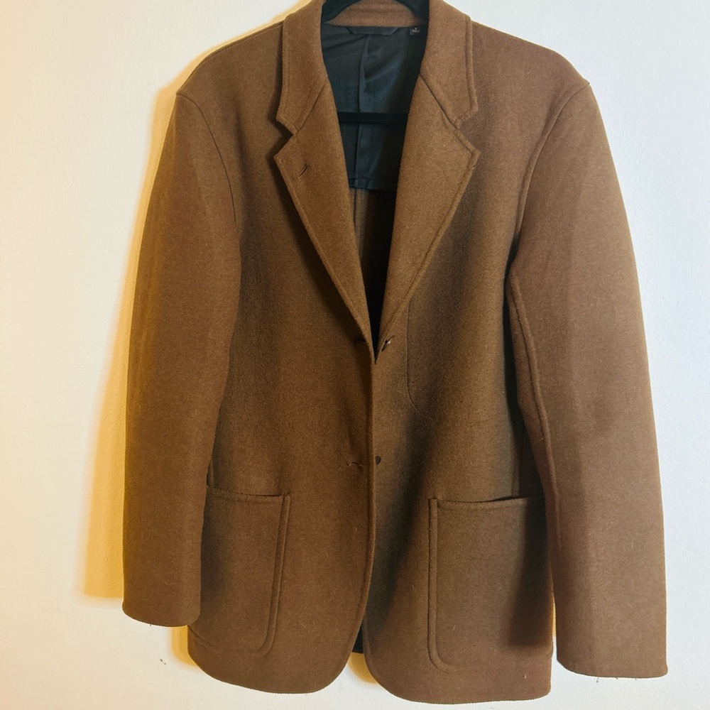 Brown Single-Breasted Wool Blend Blazer